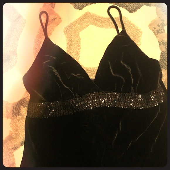 Express Black Velvet Dressy Top with Sequin Band - Picture 2 of 3